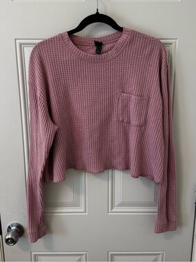 wild fable Waffle-Knit Cropped Long Sleeve Top - Dusty Mauve